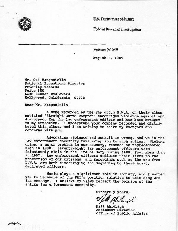 fbi letter about n.w.a.