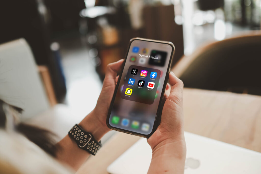 bangkok. thailand. feb 27,2023:close up of iphone 13 pro display with social media application icons, instagram, facebook, x, twitter, youtube, linkedin, snapchat, tiktok