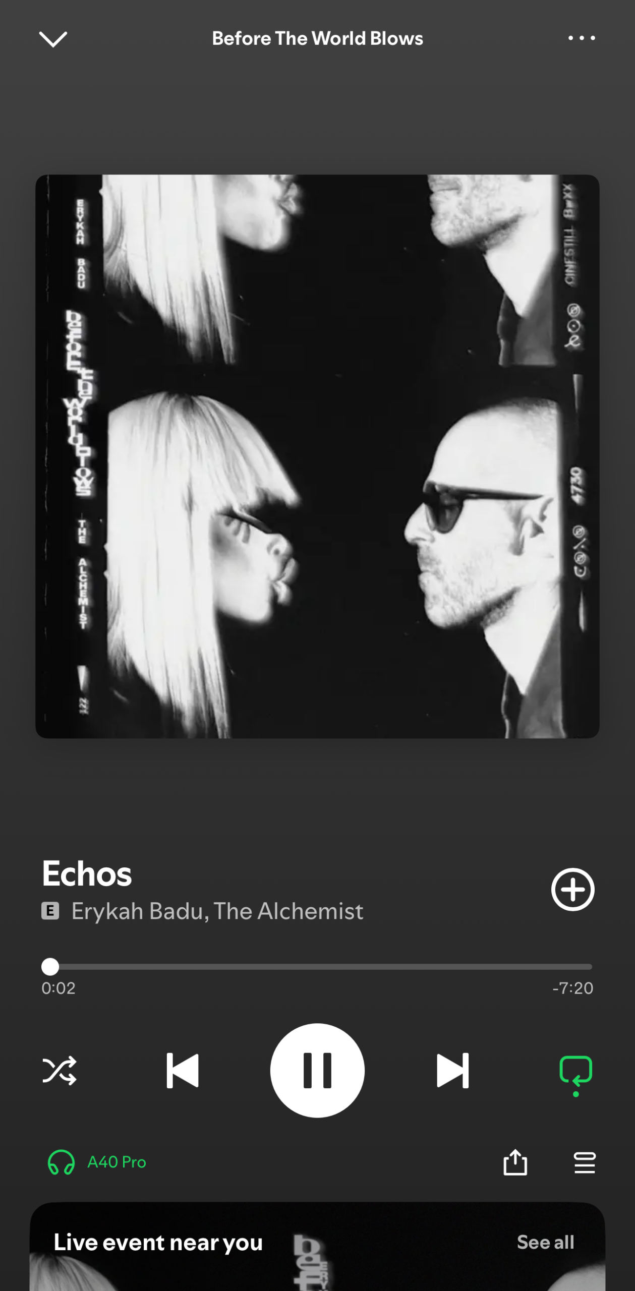 Three Spotify screenshots showing music by Fat Joe, recommended releases, and Erykah Badu and The Alchemist.